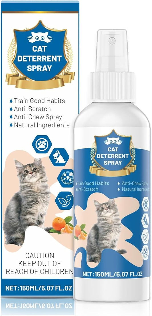 Cat Deterrent Spray, Natural Citrus Cat Repellent Stop Scratching Furniture, Safe Non-Toxic Anti-Scratch Formula for Cats and Kittens, Effective Training Aid Indoor/Outdoor Pet Stopper, 5.07 FL OZ (1)