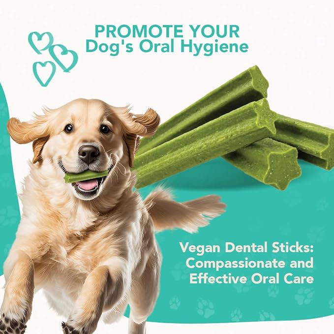 Vegan Dental Sticks for Dogs – Natural Plant-Based Dog Chews, Helps Clean Teeth & Freshen Breath, Long-Lasting Dental DogTreats (3 Packs, 21 Sticks)