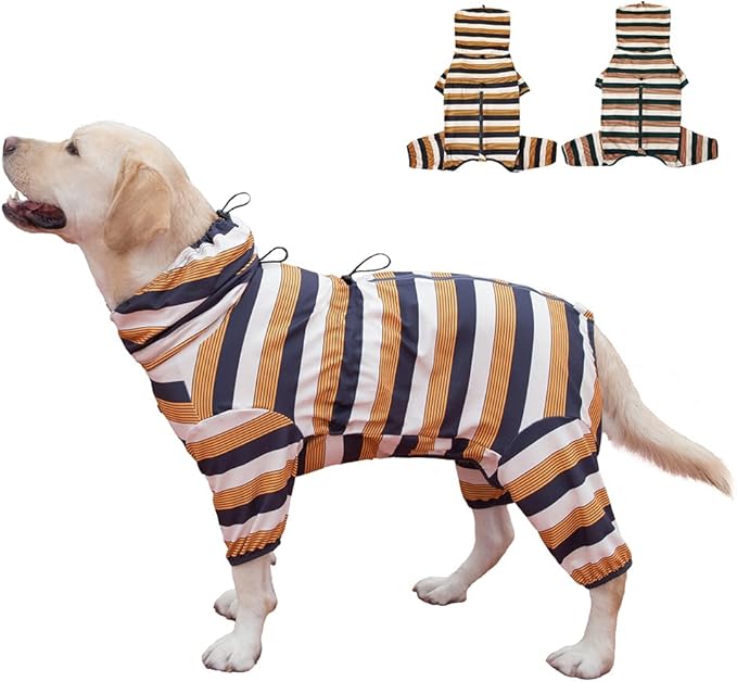 Dog Pajamas for Large Dogs,Extra Large Stretch, Suitable for Adult, Medium-Sized Dogs, Large Pet Jumpsuit Four-Legged Dog Clothes, Pet Clothing. (Yellow-Black Bar, 6XL)