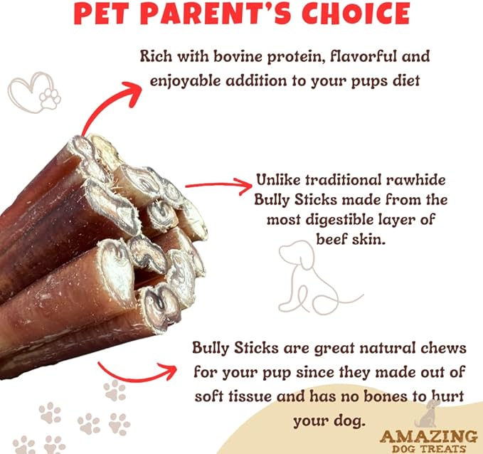Amazing Dog Treats - 6 Inch Medium Size Bully Sticks (100 Count) - Bulk Bully Sticks for Dogs - No Hide Bully Stick Dog Bones