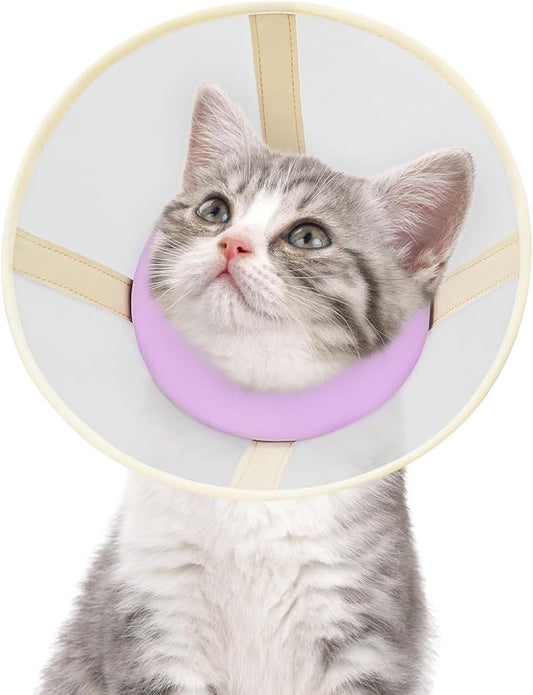 Cat Cone Collar Soft- Adjustable Comfortable Air Mesh Recovery Cone After Surgery to Stop Licking and Scratch, Alternative to Plastic Elizabethan Collar for Cat, Whiskers Freedom (Purple, XS)