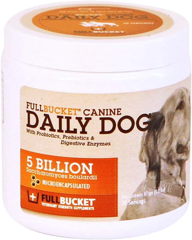 FullBucket Daily Dog Probiotic 30 Servings - Support Natural Digestion, Treat & Prevent Diarrhea - Probiotics, Prebiotics & Digestive Enzymes All in One Tasty Probiotic Powder for Dogs