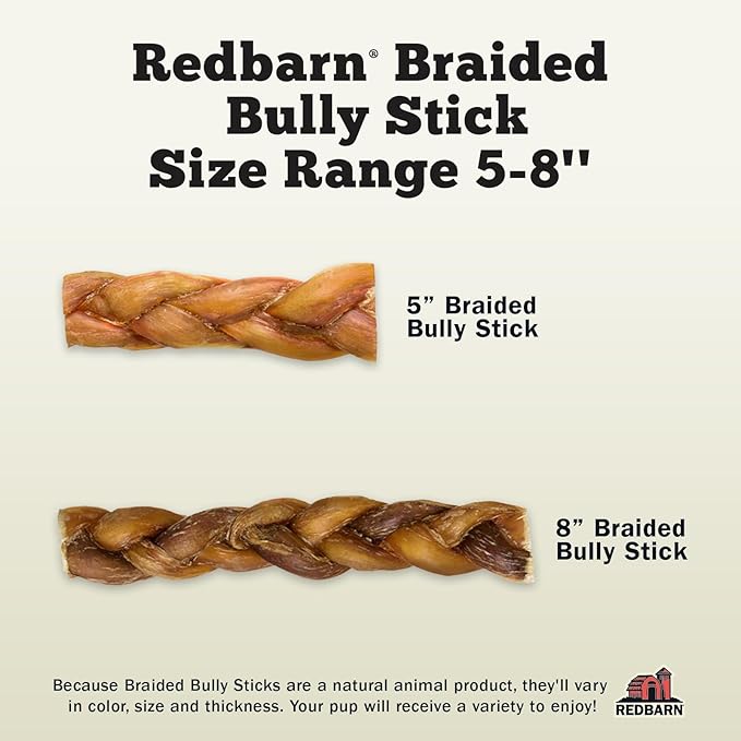 Redbarn Pet Products All Natural 5-8" Braided Bully Sticks for Small & Large Dogs - Healthy Long Lasting Beef Chews Variety Party Pack - Single Ingredient Low Odor Rawhide Free - 8 oz Bag