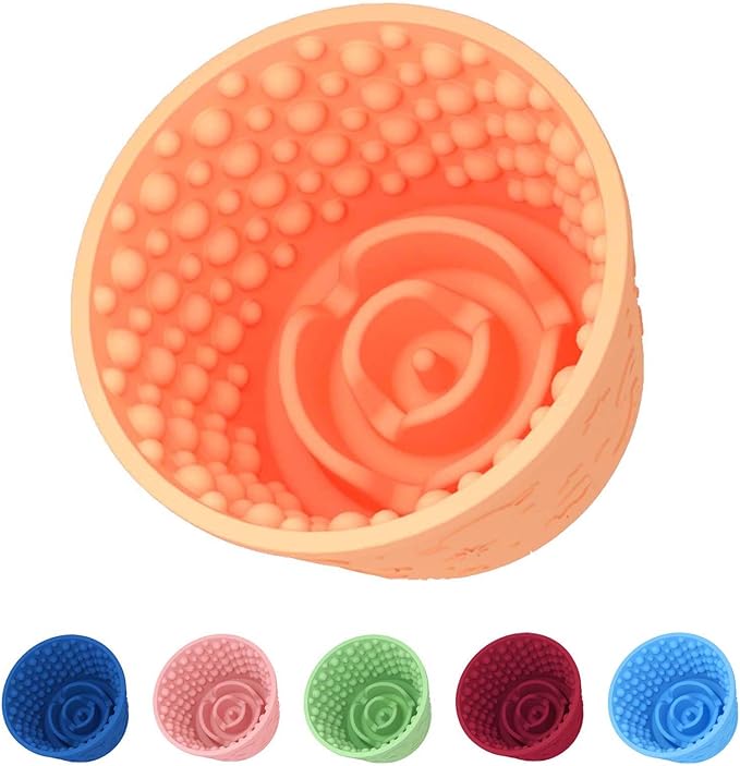 Dog Slow Feeder Lick Bowl, Non-Slip Dog Licking Treat Dispenser, Slow Feeder Bowls for Small Medium Large Breed Dogs, Anxiety Relief & Anti-Choking, BPA Free Silicone (Light Orange, 1.6 Cup)