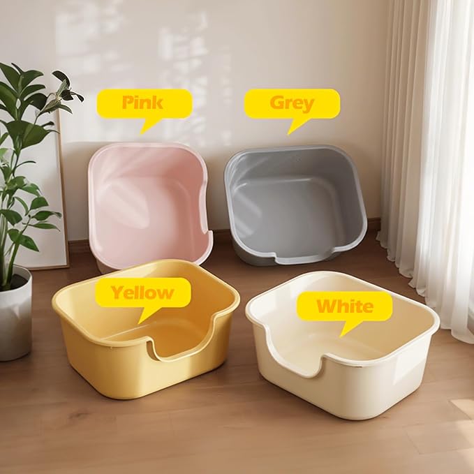 Large Cat Litter Box with High Sides,Low Entry Cat Litter Pan for Indoor Cats,Cat Box for Kittens & Senior Cats,Non-Slip Bottom,Anti-Splashing,Waterproof,Easy to Clean (Grey)
