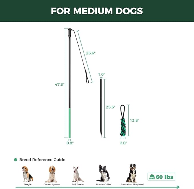 FXW TugPal Outdoor Tug of War Toy for Dog,Interactive Exercise Game with Fiberglass Rod for Yard,47 inch for Medium Dogs up to 60 lbs| Rustproof & Hands-Free Play,│Patent Pending