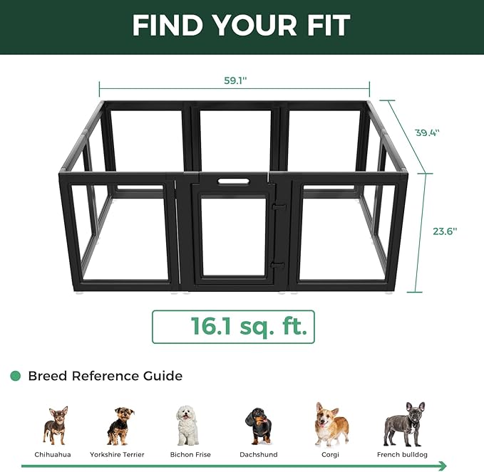 FXW AuraSpace Acrylic Indoor Dog Playpen for Puppies and Small Dogs, 24 Inch, 10 Panels, Black