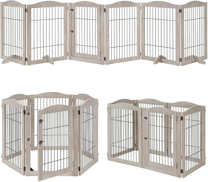 unipaws 132" Extra Wide Dog Gate and Pet Playpen, Free Standing Tall Fence with Walk Through Door, Barriers for Home, Use as Indoor Dogs Cats Pen, Rabbit Pen, Weathered Grey