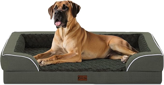 Orthopedic XXL Dog Beds, Waterproof Memory Foam Big Pet Bed for Extra Large Sized Dogs 53x42Inch, Non-Slip Bottom and Egg-Crate Foam Dog Couch Bed with Washable Removable Cover, Dark Green