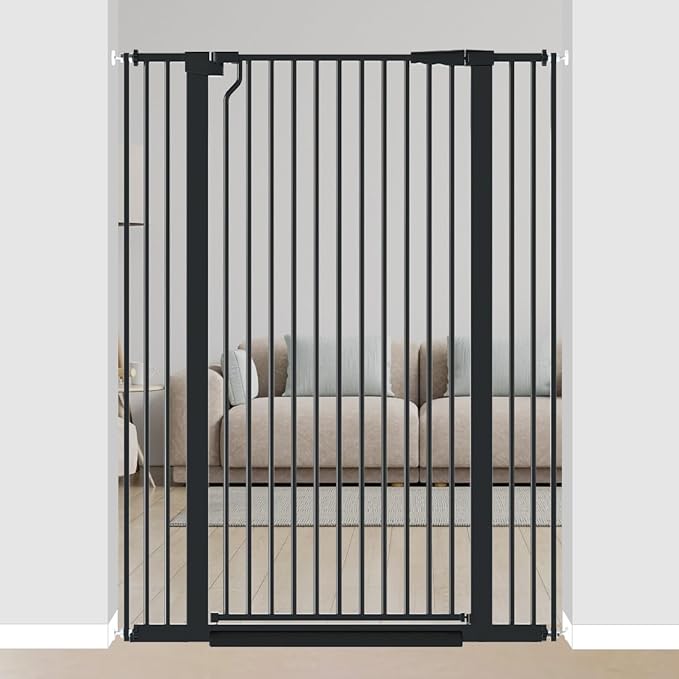 51.18" Extra Tall Pet Gate for Cats Dogs-29.6"-40.5" Extra Wide Baby Cat Gate for Stairs and Doorways-1.37" Ultra Narrow Spacing Dog Gate Dog Door with One-Handed Operation(29.6"-40.5")