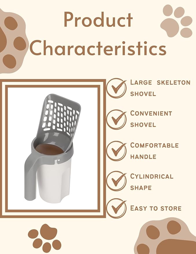 Cat Litter Shovel Scoop with Bag Leakproof Detachable Holder & 90 Odor-Sealing Refill Bags for Efficient Waste Management