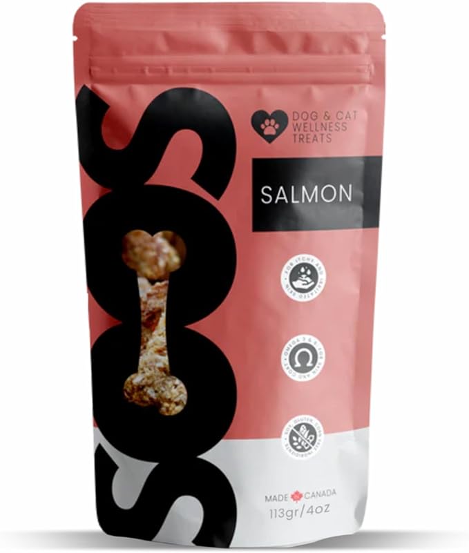 SOOS Natural Salmon Treats for Dogs & Cats - High Protein, Grain Free, Vitamin Minerals, Healthy Training Treats - 113g