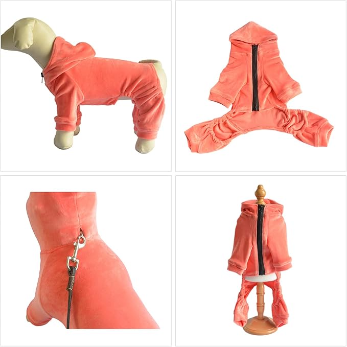 Dog Pajamas Pet Jumpsuits PJS for All Seasons, Velvet Dog Hoodies 4 Legs Four Feet Dog Onesies Stylish PJS Puppy Costume Cotton Liner Warm Pet Clothes for Small Medium Large Dogs Lobster Pink XXL