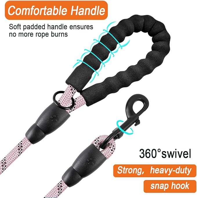 BARKBAY Dog Leashes for Large Dogs Heavy Duty Dog Leash 4/5/6 FT with Comfortable Padded Handle and Highly Reflective Threads for Medium Large Dogs Walking Training Running (5FT-1/2,Baby Pink)