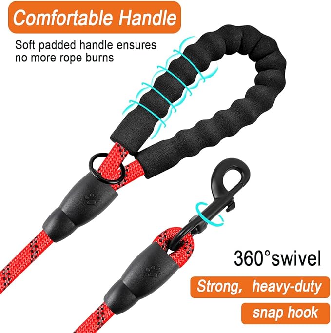 BARKBAY Dog Leashes for Large Dogs Heavy Duty Dog Leash 4/5/6 FT with Comfortable Padded Handle and Highly Reflective Threads for Medium Large Dogs Walking Training Running (6FT-1/2'',Red)