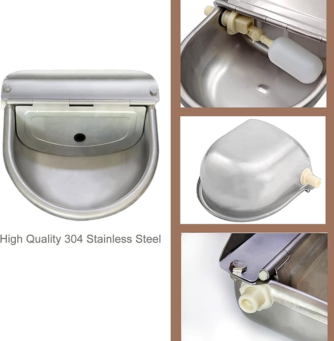 Automatic Water Bowl 304 Stainless Steel Pet Water Dispenser Dog Feeder Waterer for Large Dogs with 40" Steel Hose, 2 Float Valve, Copper Connector Adapter, 2 Bolts (Without Drainage Hole)