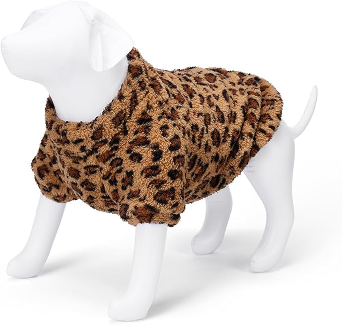 GreenJoy Leopard Print Dog Sweater – Stretchy Fleece Dog Turtleneck Sweatshirt for Puppies & Cats, Soft & Warm Pet Winter Clothes for Small, Medium & Large Dogs (Coffee Brown, Small)