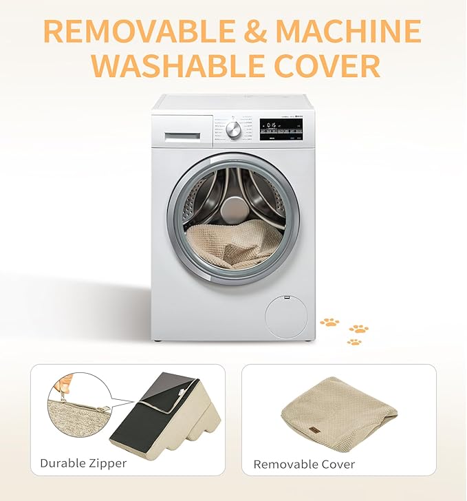 Made4Pets Dog Stairs Ramp for High Bed, 5-Step Pet Stairs for Bed Couch Sofa Climbing, 35D Foam Pet Steps for Small Dogs and Cats, Non-Slip Bottom Dog Steps, Beige