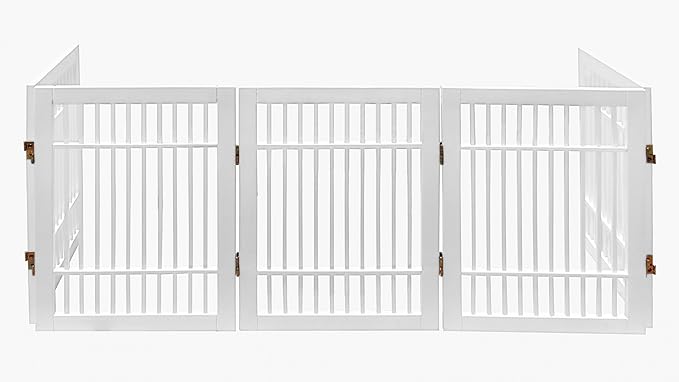 Pet Dog Gate Strong and Durable Freestanding Folding Acacia Hardwood Portable Wooden Fence Indoors or Outdoors by Urnporium (White Pet Gate, 5 Panel 24" Tall)