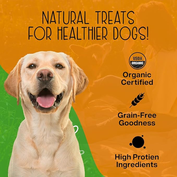 Organic Chicken & Brown Rice Dog Treats, 2 Pound Bag, 100% Organic, Made in The USA, Corn, Soy & Wheat Free, No by-Products, Real Meat Dog Treat