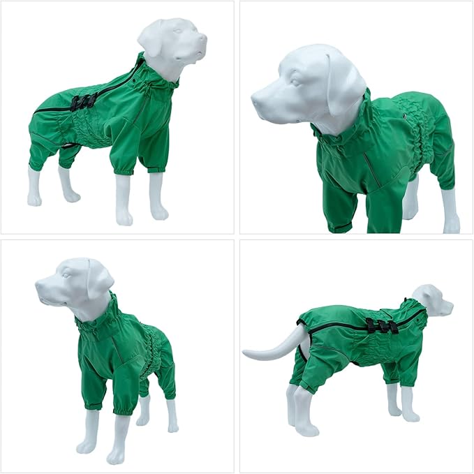 Dogs Waterproof Jacket, Lightweight Waterproof Jacket Reflective Safety Dog Raincoat Windproof Snow-Proof Dog Vest for Small Medium Large Dogs Green XXXL