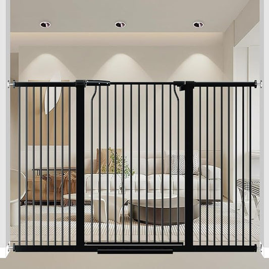 40.55" Extra Tall Dog Gate for Doorways Stairs, 57.5-60.2 in Extra Wide Baby Gate Walk Thru, Pressure Mounted Tall Pet Gates No Drill, Large Doggie Gates with Door, Auto Close Indoor, Black
