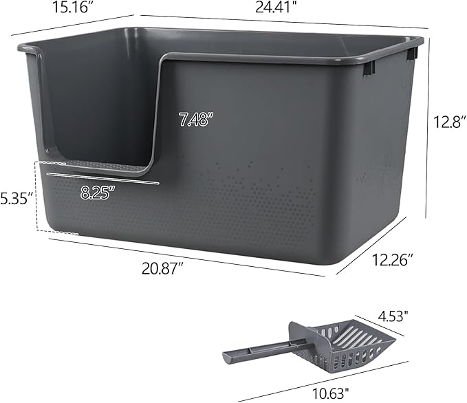 Xyskin 2-Pack Plastic Open Top Cat Litter Box, High Sides Cat Litter Pan with Scoop, Grey