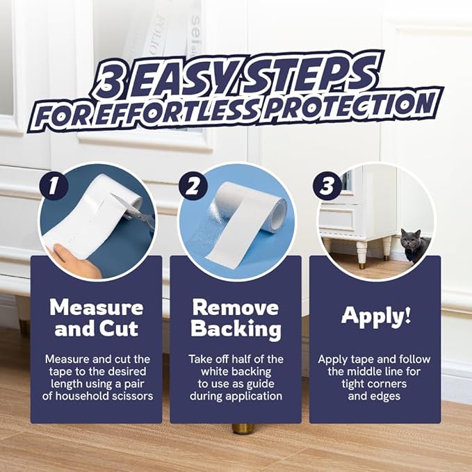Extra Long Roll Cat Scratch Furniture Protector Tape – Single-Sided Anti-Scratch Furniture Guard (88 ft) – Clear, Flexible & Easy to Cut – Not for Leather, Velvet, Microfiber