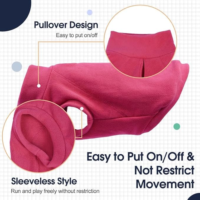 IECOii 2 Pack 3XL Dog Sweater - Fleece Pullover Vest for Large Breeds, Warm Stretchy Fall Winter Coat with Leash Hole, Labrador Retriever, ‌American Bulldog(Size XXXL, Rose Red & Dusty Pink)