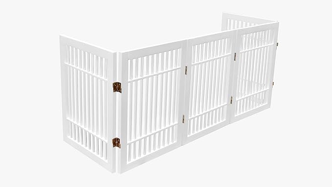 Pet Dog Gate Strong and Durable Freestanding Folding Acacia Hardwood Portable Wooden Fence Indoors or Outdoors by Urnporium (White Pet Gate, 5 Panel 24" Tall)