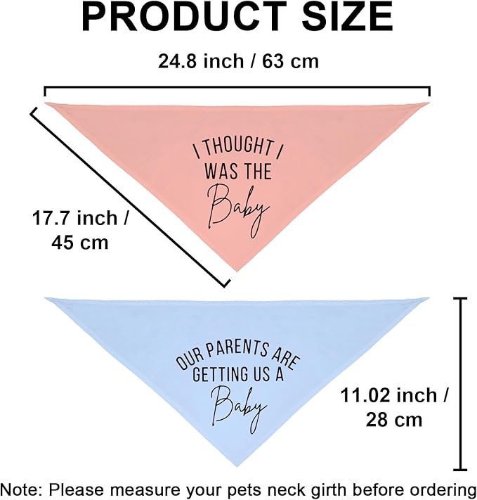 2 Pack Dog Bandanas for Pregnancy Announcement, Cute Adjustable Pet Bandana Scarf for Small Medium Large Dogs, Gender Reveal Puppy Accessories, Soft Breathable Fabric for Puppy Cats(Blue&Pink)