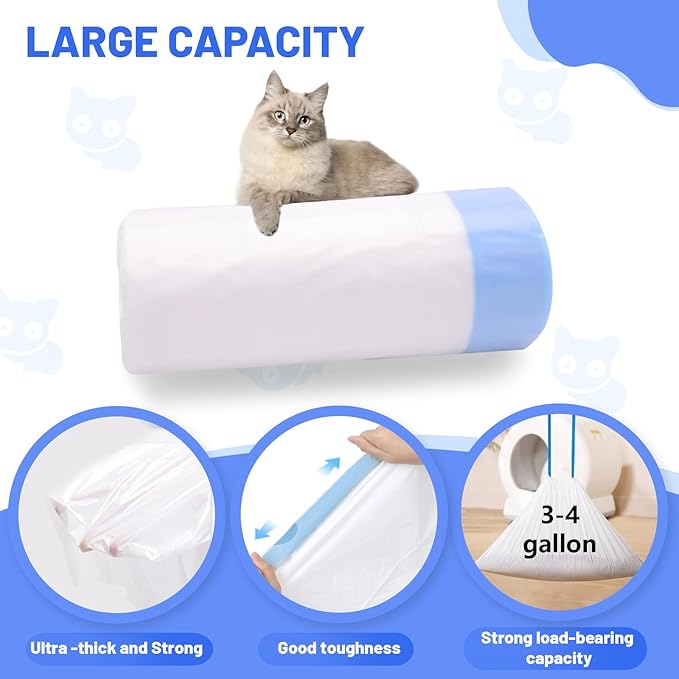 120 Count Extra Large Cat Litter Box Liners, Cat Litter Waste Receptacles Bags for MeoWant MW-SC01/MW-SC02/MW-LR01 Self-Cleaning Litter Box