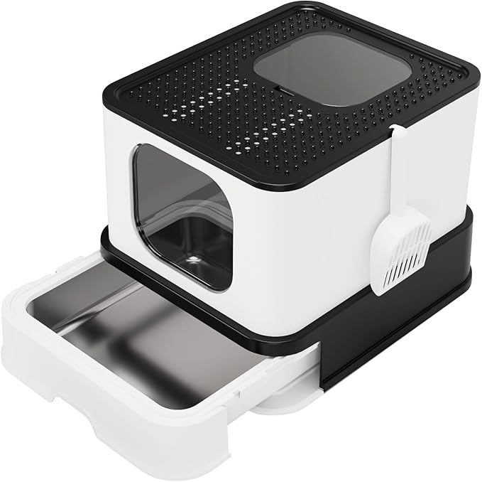 RIZZARI Stainless Steel Cat Litter Box: Large Leak-Proof Odor-Free Design - XXL Black - for Indoor Cats Pet Owners Solution