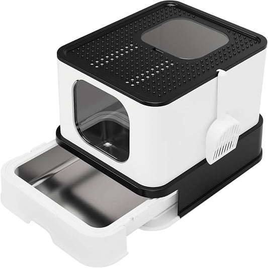 RIZZARI Stainless Steel Cat Litter Box: Large Leak-Proof Odor-Free Design - XXL Black - for Indoor Cats Pet Owners Solution