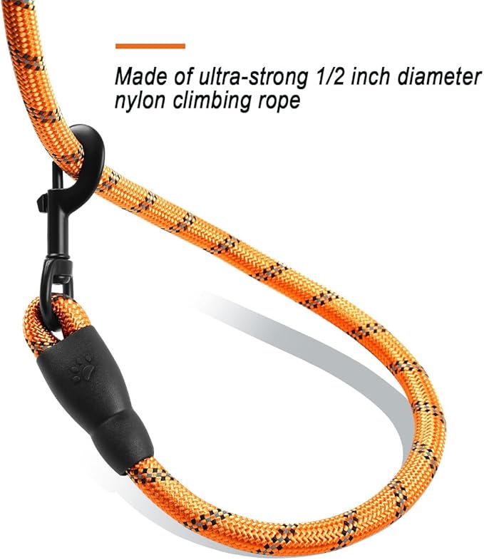BARKBAY Dog Leashes for Large Dogs Heavy Duty Dog Leash 2 Pack 5 FT with Comfortable Padded Handle Highly Reflective Threads for Medium Large Dogs Walking Training Running (5FT-1/2,Orange+Black)