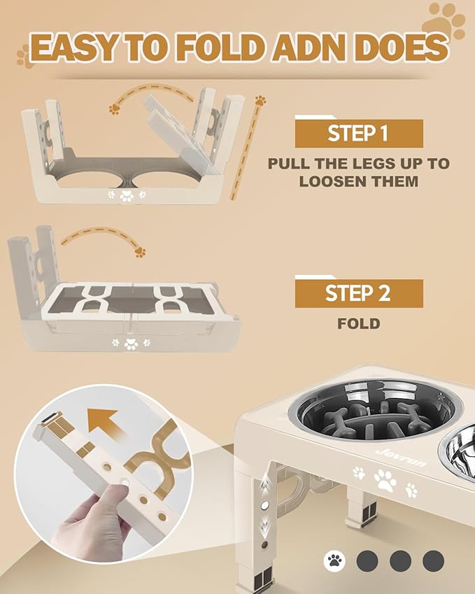 Elevated Dog Bowls, Dog Feeder with 2 Stainless Steel Dishes &1 Slow Feeder Bowl, 5 Heights Adjustable Raised Stand for Medium Large, Food Dishes with Non-Slip Feet