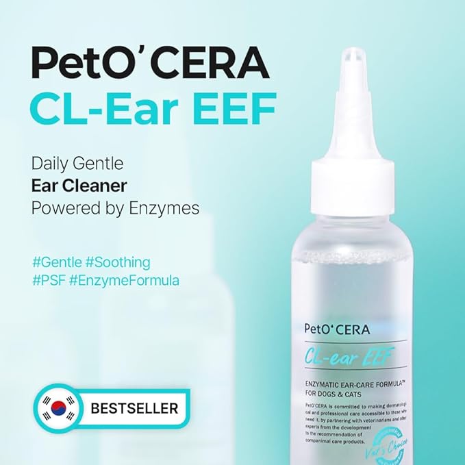 PetO’CERA EEF Ear Cleaner for Dogs & Cats, Vet Approved, Otic Enzymatic Infection Treatment, Gently Removes Debris, Odor, Soothes Itching, Hypoallergenic, Alcohol-Free, No Sting 4 fl oz