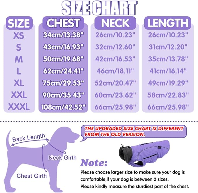 EMUST Winter Dog Coats - Fleece Dog Jacket for Cold Weather, Windproof & Warm, British Style, Purple, XS