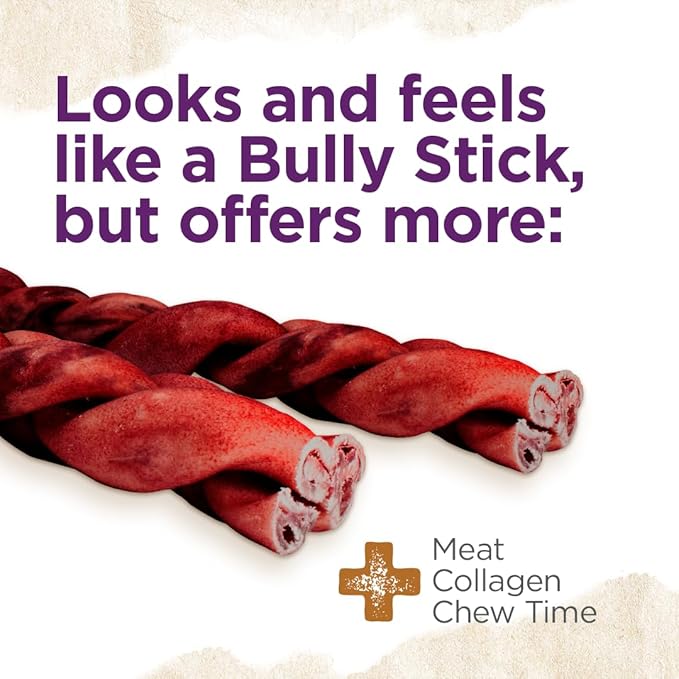 Natural Farm Odor-Free Super Braided Collagen Dog Chews (12-Inch, 10-Pack) First Ever Real Bull Sticks Alternative: 100% Natural Angus Hide Collagen Treats - More Protein More Chew Time for All Dogs