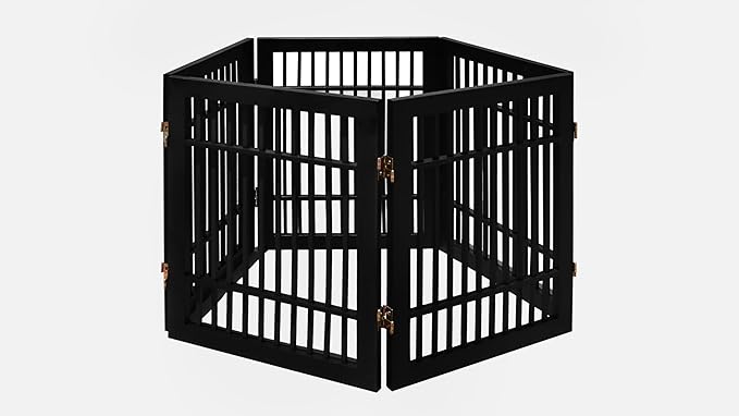 Pet Dog Gate Strong and Durable Freestanding Folding Acacia Hardwood Portable Wooden Fence Indoors or Outdoors by Urnporium (Black Pet Gate, 5 Panel 24" Tall)
