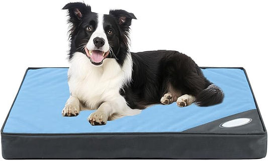 Orthopedic Outdoor Waterproof Dog Beds for Medium Dogs, Washable Crate Bed with Egg Crate Foam Pet Bed Mat and Removable Oxford Fabric Cooling Cover Bed,36"x 26", Blue