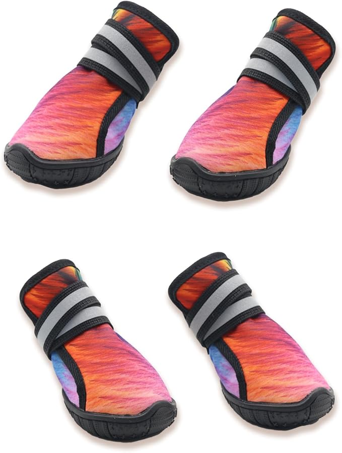 Dog Shoes for Small Medium Large Dogs,Neoprene Dog Booties & Paw Protectors for Hiking Hot Pavement Hardwood Floors,Quick-Drying Fabric Dog Boots W/Perforated Soles for Flowing Water (Red-6)