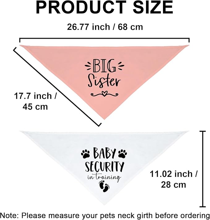 Big Sister&Baby Security in Training Dog Bandana, Dog Bandanas for Dogs Pet Accessories for Dogs Lovers Pregnancy Reveal Ideas, Soft Triangle Scarf for Small Medium Large Dogs (Big Sister Pink)
