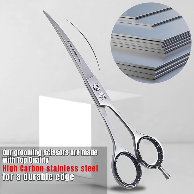 Curved Grooming Scissor for Dog Ergonomic Pet and Cats Trimming shear Long Sharp & Comfortable