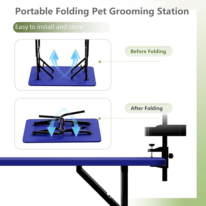 VFK 36''/47''Large Dog Grooming Table, Foldable Grooming Table for Dogs at Home Pet Grooming Station,Adjustable Cat Drying Desktop with Arms, Nooses, Mesh Tray (Basic pet Table, 47" Blue)