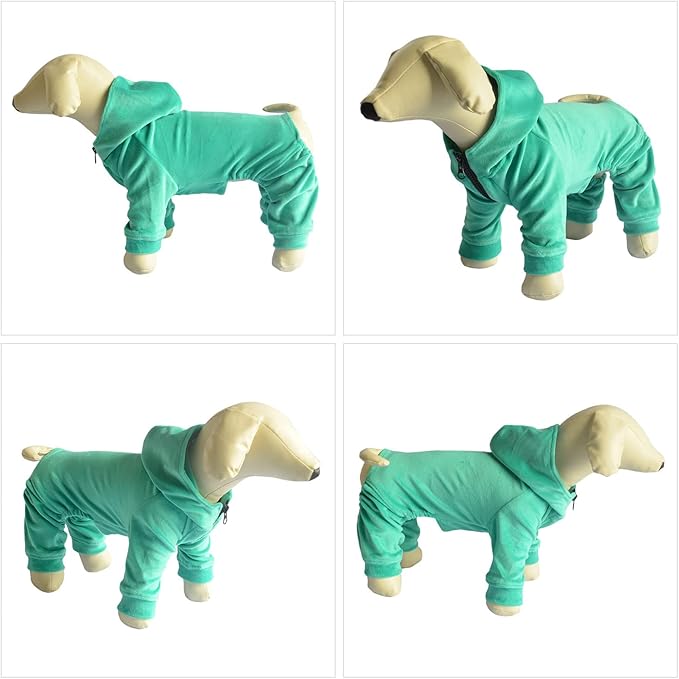 Dog Pajamas Pet Jumpsuits PJS for All Seasons, Velvet Dog Hoodies 4 Legs Four Feet Dog Onesies Stylish PJS Puppy Costume Cotton Liner Warm Pet Clothes for Small Medium Large Dogs Turquoise XS