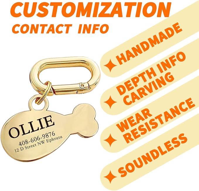 Dogs ID Tags Personalized Double Sided Deep Engraved Cat & Dog Collar Charm Drumstick Balloon Shape Brass