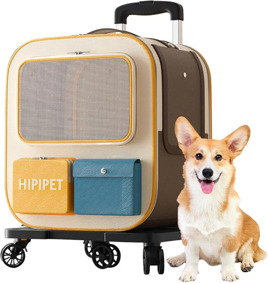 Pet Backpack with Wheels, Comfort Cat Backpack Removable Rolling Wheels, Pet Rolling Carrier, Dog Backpack Great for Travel/Hiking/Outdoor Use(Blue)