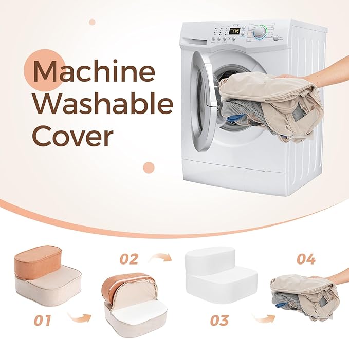 Dog Stairs for High Beds 10.6" H 2-Step Pet Steps Non-Slip Balanced with Washable Cover and Suitable Durable High Density Foam Suitable for Small Dogs Cats or Senior Dogs with Arthritis