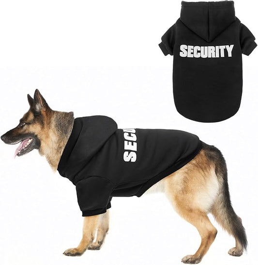 SCENEREAL Security Dog Hoodie Sweaters for Small Medium Large Dogs, Brushed Fleece Dog Clothes with Hat,Soft Cotton Winter Spring Coat All Weather Clothes, Classic Halloween Costume with Leash Hole